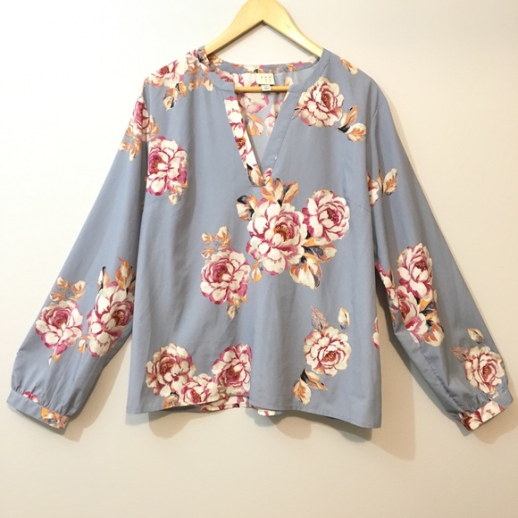 a new day Tops - A New Day | Blue Blouse Floral Size XXL